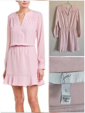 ⭐ 4/$20 Joie Pink Acey Long Sleeve Ruffle Hem Dress Size Small